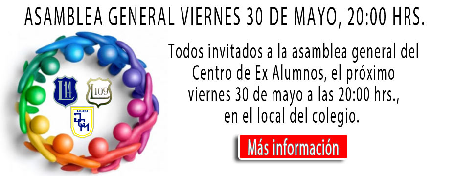 ASAMBLEA GENERAL VIERNES 30 DE MAYO, 20:00 HRS.